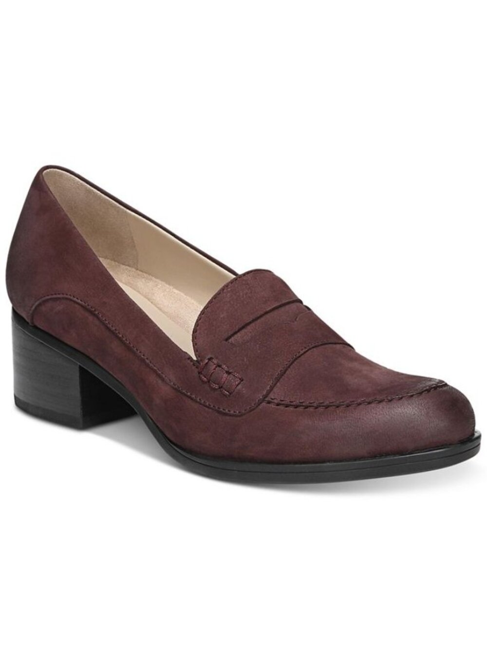 Naturalizer Dinah Burgundy Suede Leather Mid Heal Penny Loafer Pump Size 8M